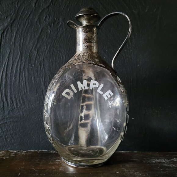 Haig Whiskey Dimple Sterling Silver Pinch Bottle Silver Overlay 3 Sided Bottle